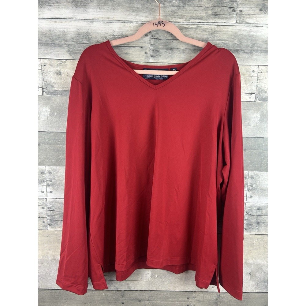 Susan Graver Style 2X Red long Sleeve Blouse